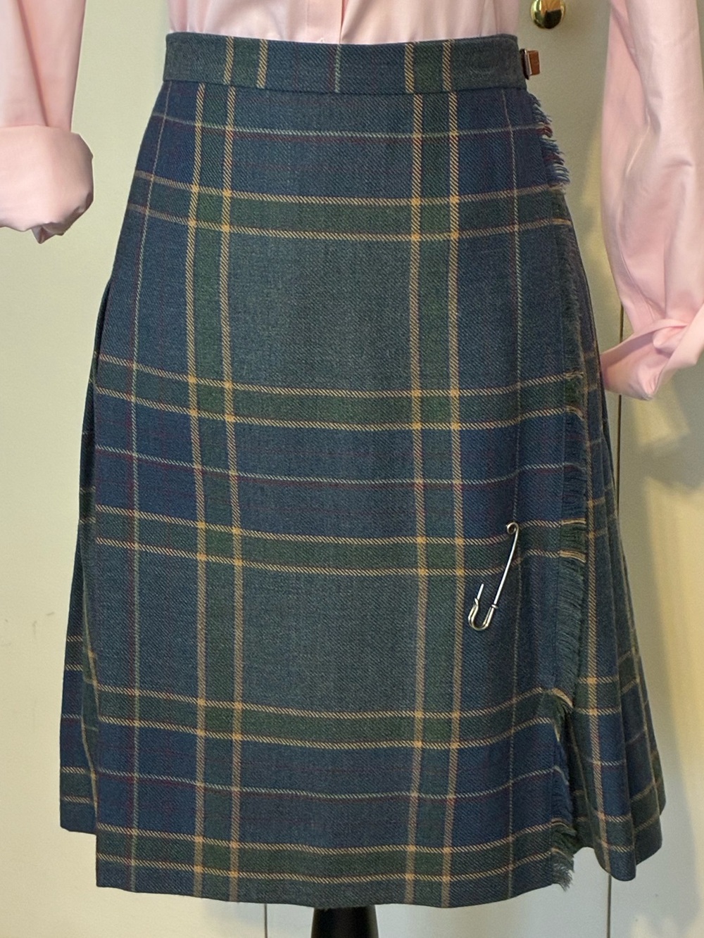 Muted Blue/Green/Gray Plaid Wool Kilt